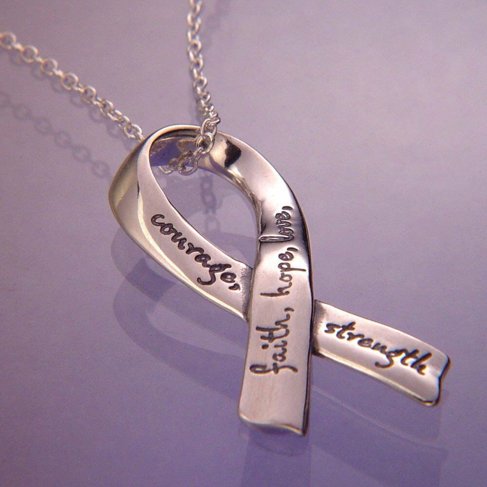 Awareness Ribbon Necklace Engraved Faith Hope Love Sterling Silver Strength - PalmTreeSky