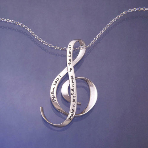 Make A Joyful Noise Necklace Engrave Religious STERLING SILVER Psalm 100:1 Love - PalmTreeSky