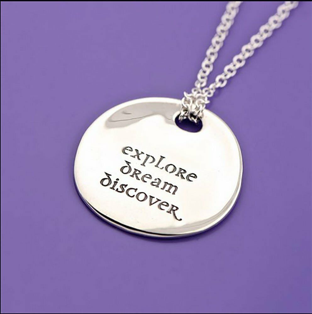 Explore Dream Discover Necklace Engraved Inspirational Message STERLING SILVER - PalmTreeSky