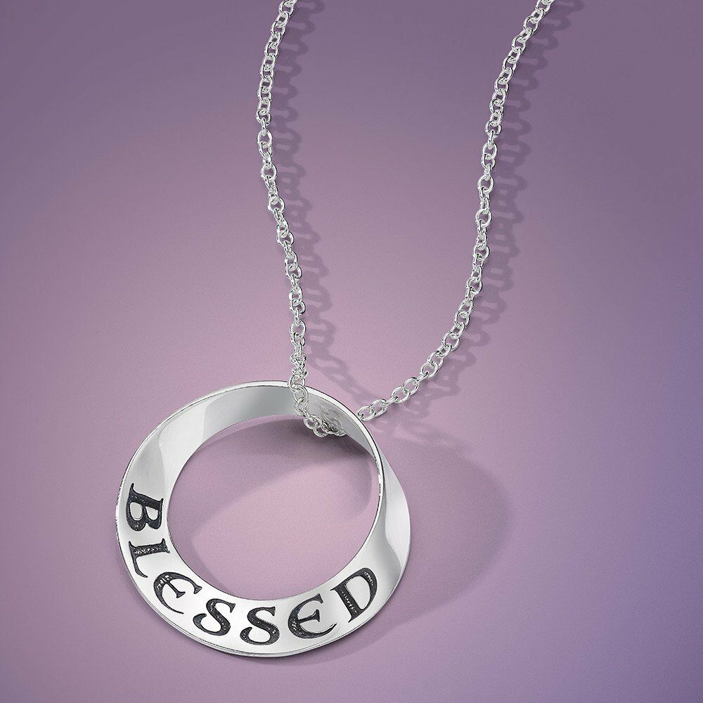 Blessed Necklace Engraved Stamped Inscription STERLING SILVER .925 Faith Love - PalmTreeSky