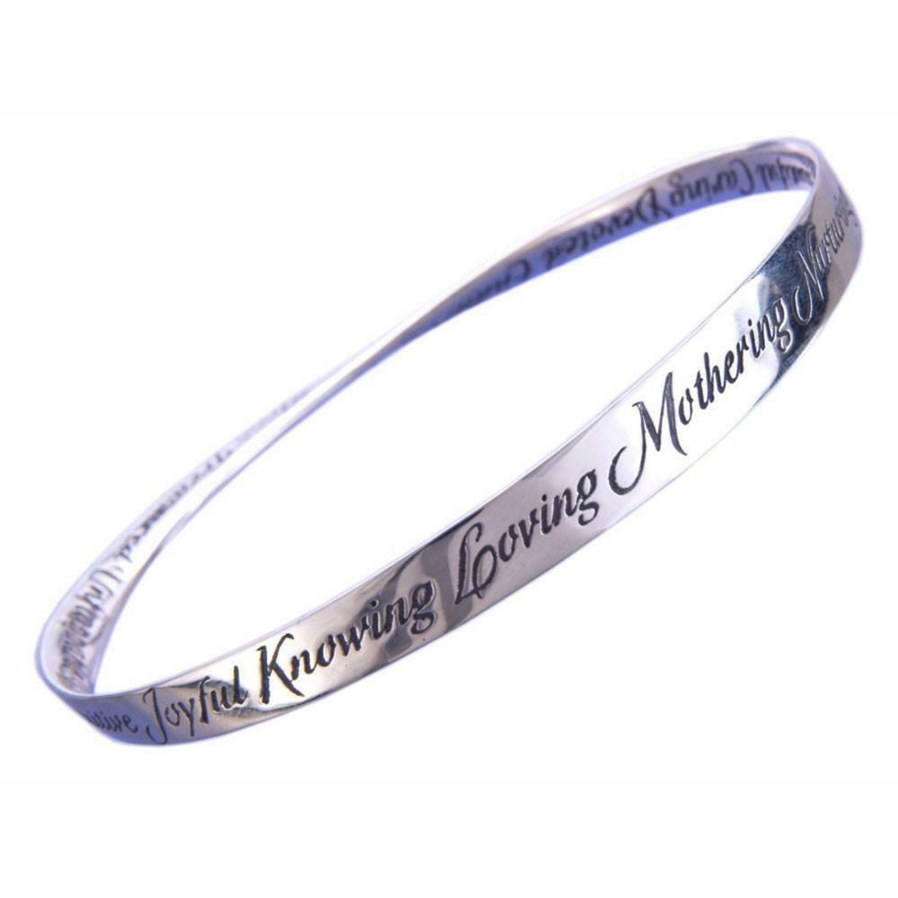 A-Z of Mom Bracelet Bangle Message Mom Mother Inspire Loving STERLING SILVER - PalmTreeSky