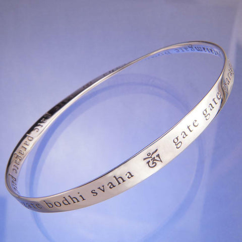 Heart Sutra Mantra Bracelet Mobius Bangle OM Symbol Message STERLING SILVER - PalmTreeSky