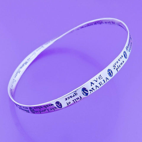 Ave Maria Bracelet Bangle Inspirational Message STERLING SILVER Hail Mary Pray - PalmTreeSky