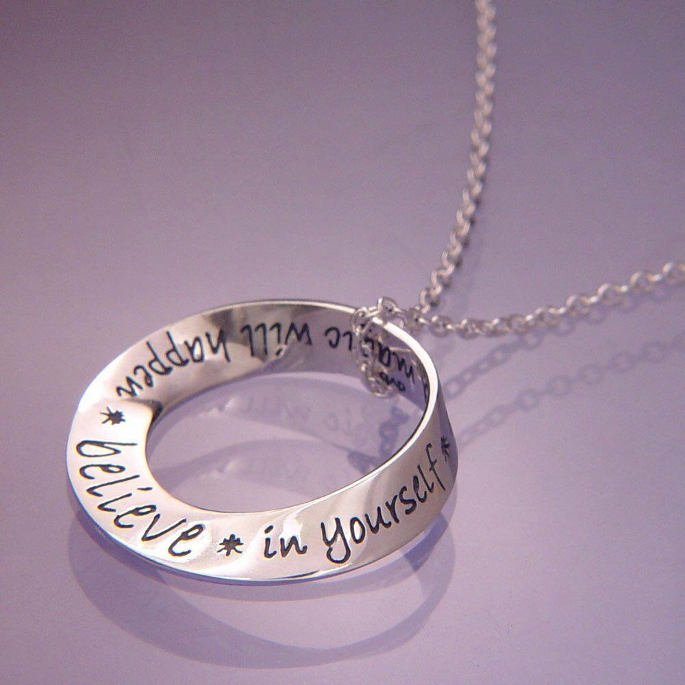 Believe In Yourself Necklace Engraved Stamped Inscription STERLING SILVER Gift - PalmTreeSky