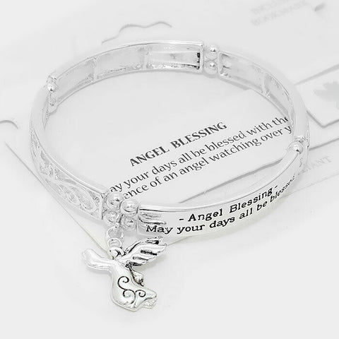 Angel Blessing Bracelet Stretch Bangle Message Believe Charm Religious SILVER - PalmTreeSky