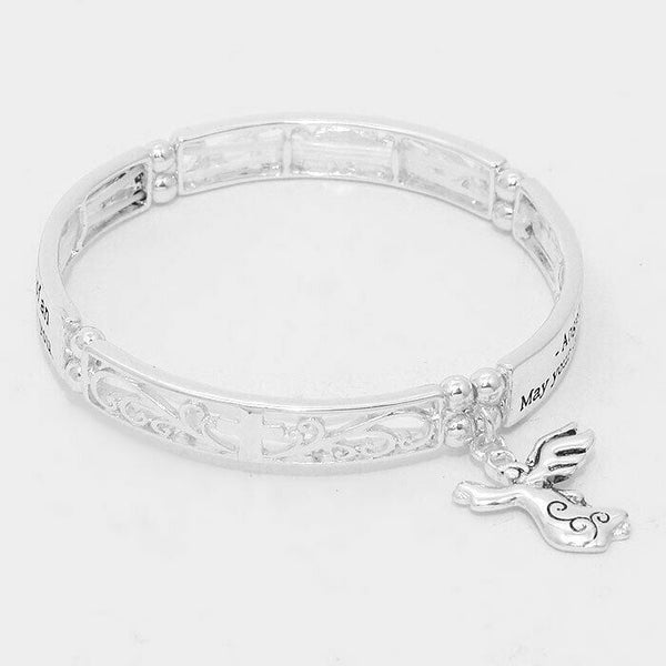 Angel Blessing Bracelet Stretch Bangle Message Believe Charm Religious SILVER - PalmTreeSky