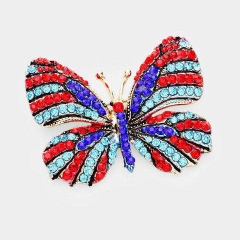 Butterfly Pin Brooch Pave Rhinestone Crystals Flower Floral Jewelry SAPP RED - PalmTreeSky