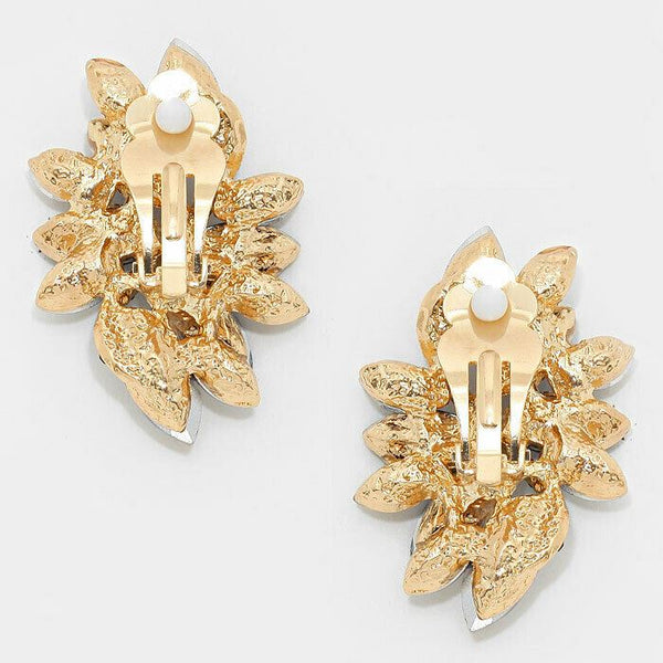 Clip On Earrings Crystal Marquise Swirl Pave Rhinestone Jewelry 1.5" Drop MULTI - PalmTreeSky