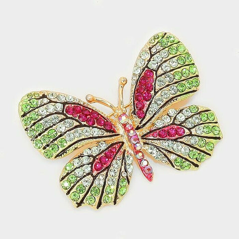 Butterfly Pin Brooch Pave Rhinestone Crystals Flower Floral Jewelry GRN FU GDLDR - PalmTreeSky