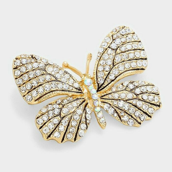 Butterfly Pin Brooch Pave Rhinestone Crystals Flower Floral Jewelry CLR AB G - PalmTreeSky