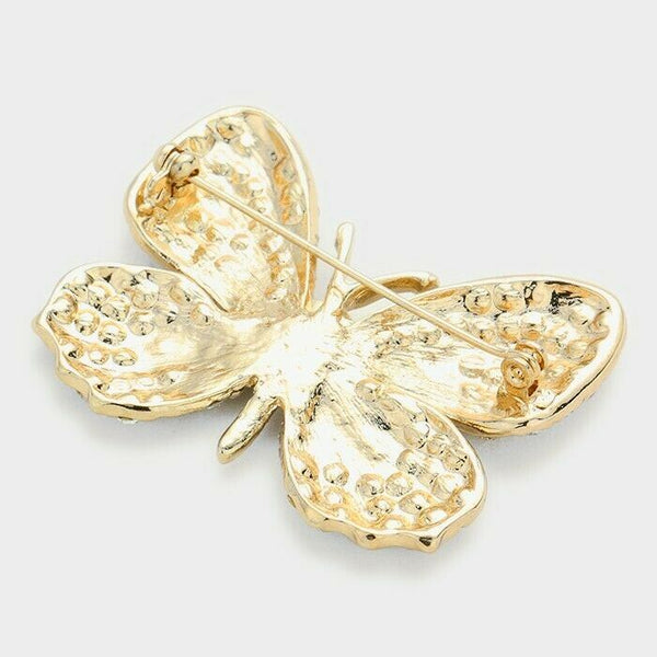 Butterfly Pin Brooch Pave Rhinestone Crystals Flower Floral Jewelry CLR AB G - PalmTreeSky