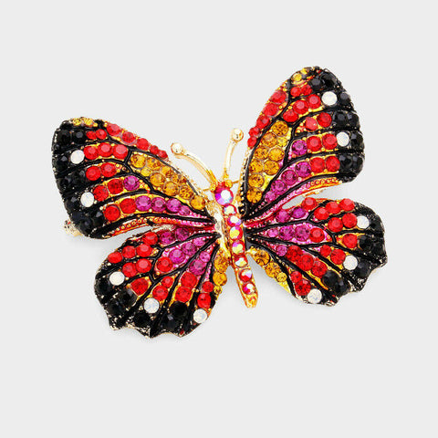 Butterfly Pin Brooch Pave Rhinestone Crystals Flower Floral Jewelry TPZ FU RED - PalmTreeSky