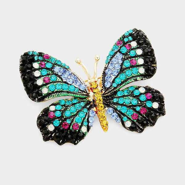 Butterfly Pin Brooch Pave Rhinestone Crystals Flower Floral Jewelry SAPP EM JT - PalmTreeSky