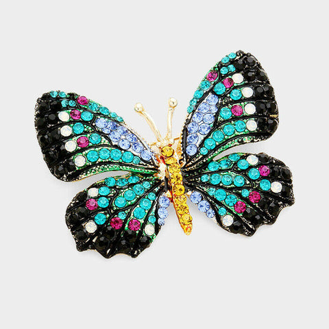 Butterfly Pin Brooch Pave Rhinestone Crystals Flower Floral Jewelry SAPP EM JT - PalmTreeSky