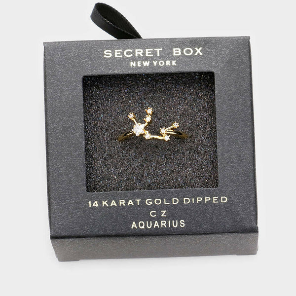 Secret Box Ring Zodiac Sign AQUARIUS CZ Cuff Celestial Horoscope GOLD DIPPED - PalmTreeSky