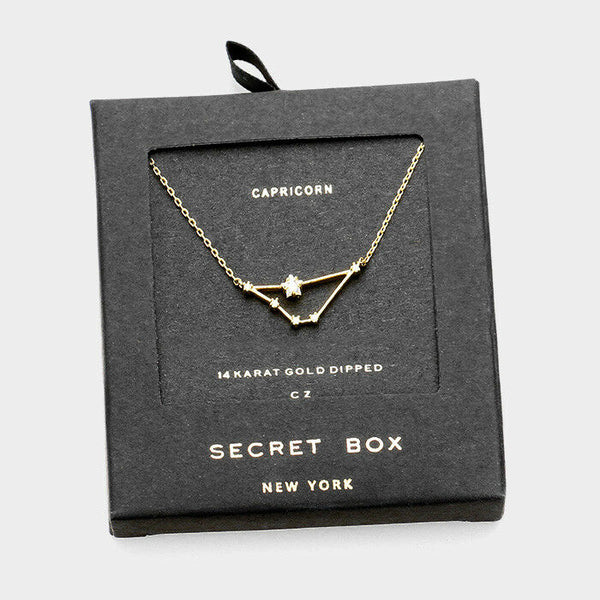 Secret Box Zodiac Necklace Tiny Pendant CAPRICORN Sign Celestial 14K Gold Dipped - PalmTreeSky