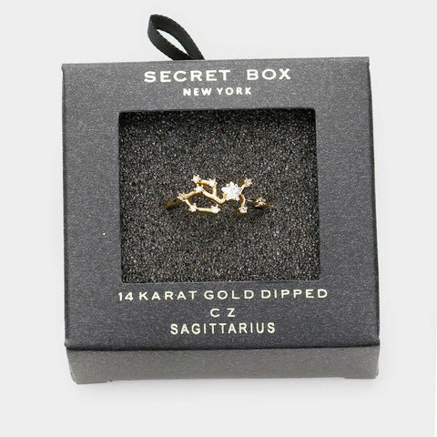 Secret Box Ring Zodiac Sign SAGITTARIUS CZ Cuff Celestial Horoscope GOLD DIPPED - PalmTreeSky