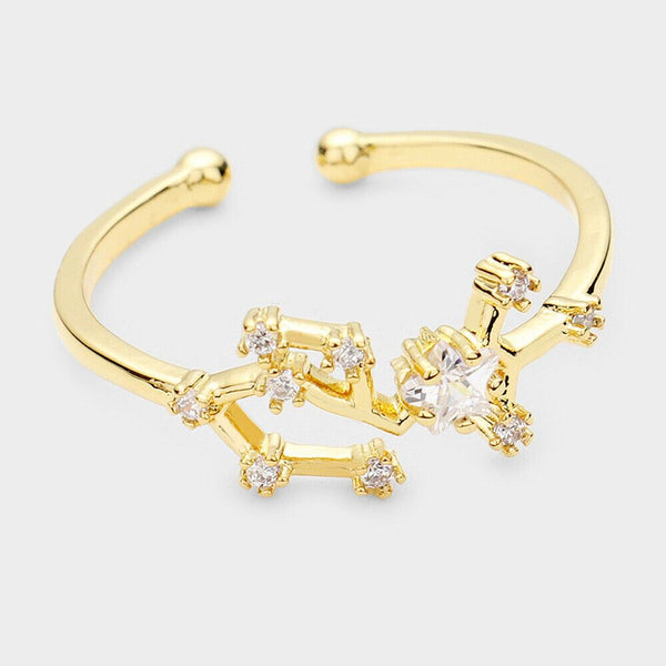 Secret Box Ring Zodiac Sign SAGITTARIUS CZ Cuff Celestial Horoscope GOLD DIPPED - PalmTreeSky