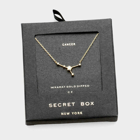 Secret Box Zodiac Necklace Tiny Pendant CANCER Sign Celestial 14k Gold Dipped - PalmTreeSky