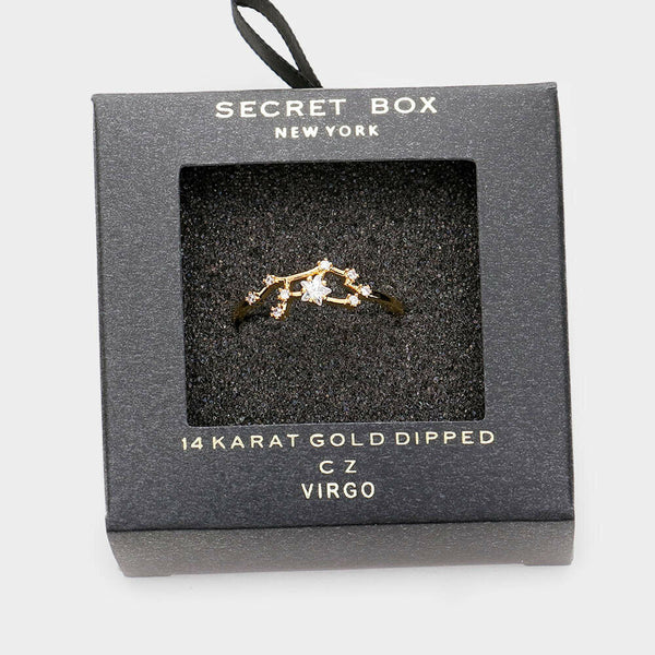 Secret Box Ring Zodiac Sign VIRGO CZ Cuff Celestial Horoscope GOLD DIPPED - PalmTreeSky