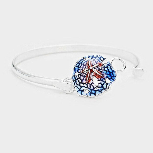 Sand Dollar Bracelet Thin Bangle Sea Life Beach Surfer Starfish SILVER MULTI - PalmTreeSky