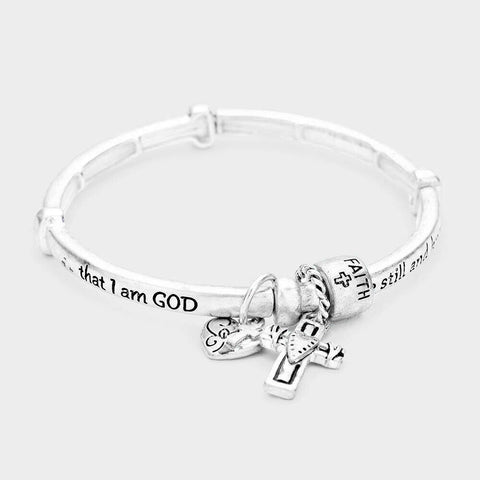 Prayer Bracelet Psalm 46:10 Religious Cross I am God SILVER Faith Jewelry - PalmTreeSky