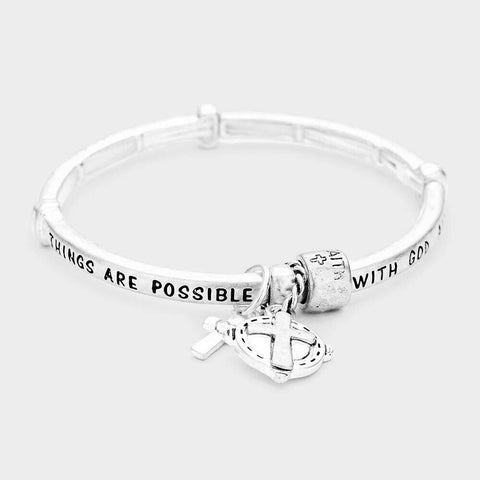 Prayer Bracelet Matthew 19:26 Religious With God All SILVER Faith Jewelry - PalmTreeSky