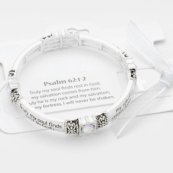 Psalm 62:12 Bracelet Stretch Bangle Crystals Salvation SLVR CL Religious Jewelry - PalmTreeSky