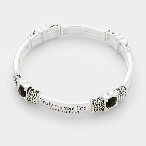 Psalm 62:12 Bracelet Stretch Bangle Crystals Salvation SLVR BK Religious Jewelry - PalmTreeSky