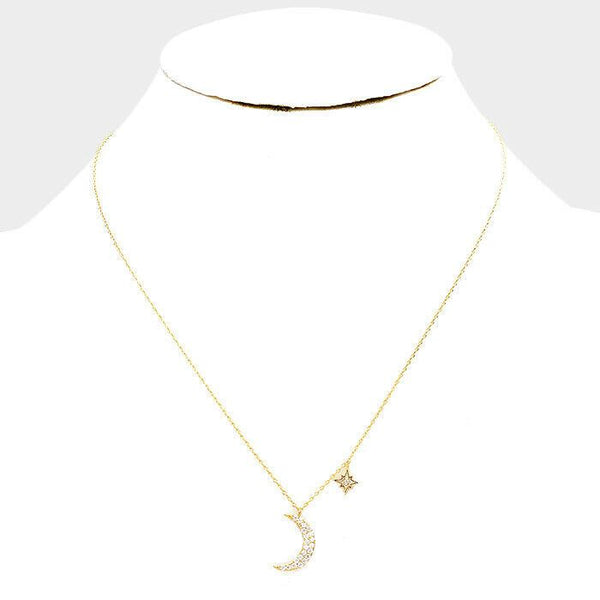 Moon Necklace Choker North Star CZ Cubic Zirconia Crescent Secret Box GOLD DIP - PalmTreeSky