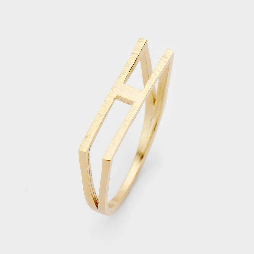 Monogram Initial Ring Block Letter H Metal SIZE 7 Thin Font .02"H GOLD Jewelry - PalmTreeSky