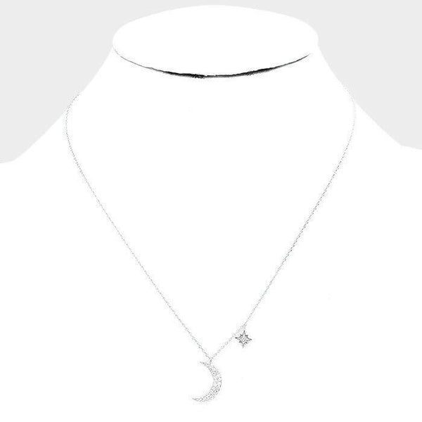 Moon Necklace Choker North Star CZ Cubic Zirconia Crescent Secret Box WHITE DIP - PalmTreeSky