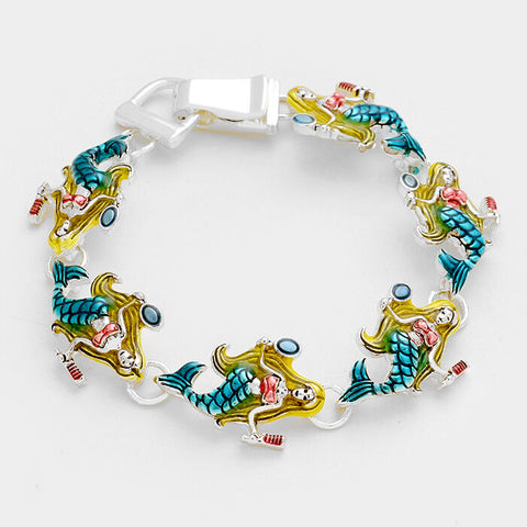 Mermaid Bracelet Magnetic Clasp Bangle Beach SeaLife Jewelry SILVER MULTI Beauty - PalmTreeSky