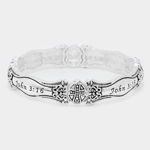 John 3:16 Bracelet Prayer Faith Hope Love Stretch Bangle SILVER Spoon Jewelry - PalmTreeSky