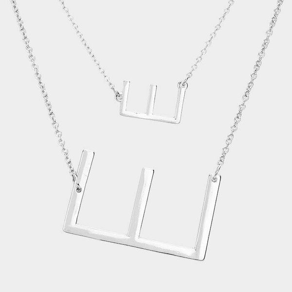 Initial Necklace Small Large Side Letter E Layered Monogram 2 Necklaces SILVER - PalmTreeSky