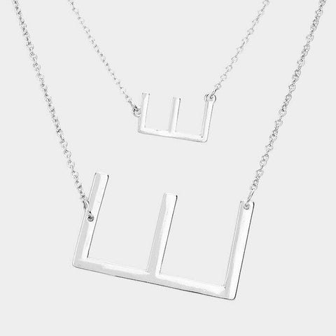 Initial Necklace Small Large Side Letter E Layered Monogram 2 Necklaces SILVER - PalmTreeSky