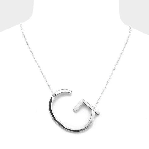 Initial Necklace Side Letter G Thin Large Monogram 1.75" Personalized SILVER - PalmTreeSky