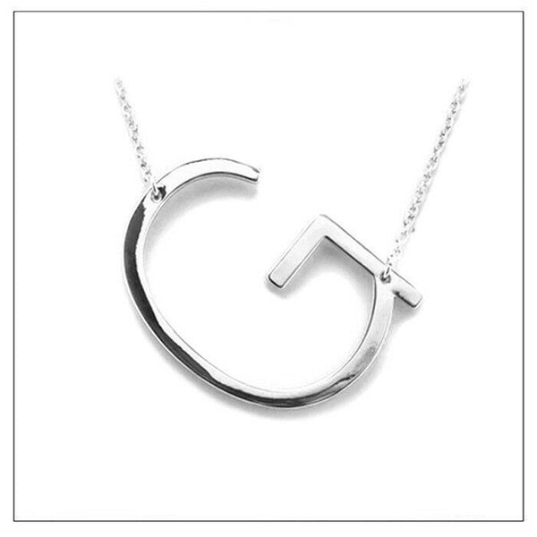 Initial Necklace Side Letter G Thin Large Monogram 1.75" Personalized SILVER - PalmTreeSky