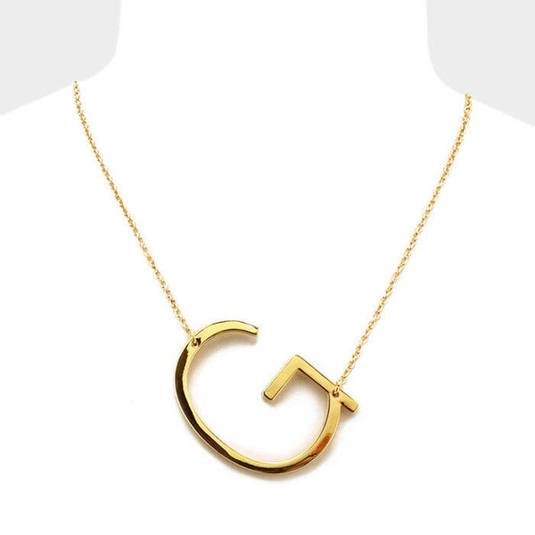 Initial Necklace Side Letter G Thin Large Monogram 1.75" Personalized Name GOLD - PalmTreeSky