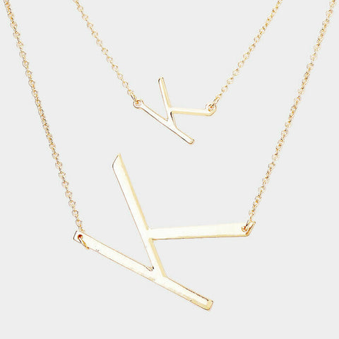 Initial Necklace Small Large Side Letter K Layered Monogram 2 Necklaces GOLD - PalmTreeSky