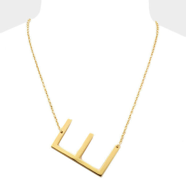 Initial Necklace Side Letter E Thin Large Monogram 1.75" Personalized Name GOLD - PalmTreeSky