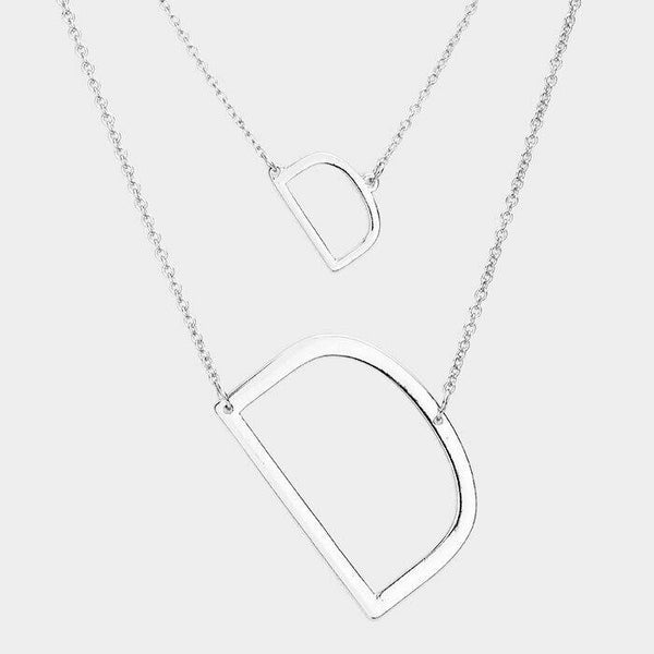 Initial Necklace Small Large Side Letter D Layered Monogram 2 Necklaces SILVER - PalmTreeSky