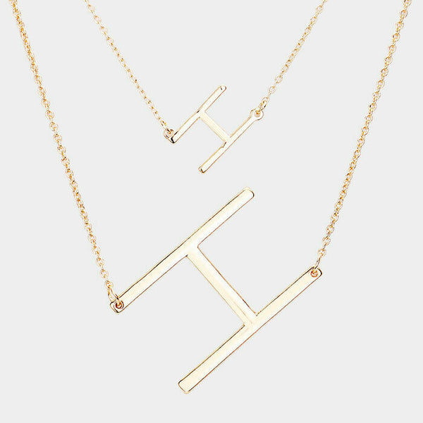 Initial Necklace Small Large Side Letter H Layered Monogram 2 Necklaces GOLD - PalmTreeSky