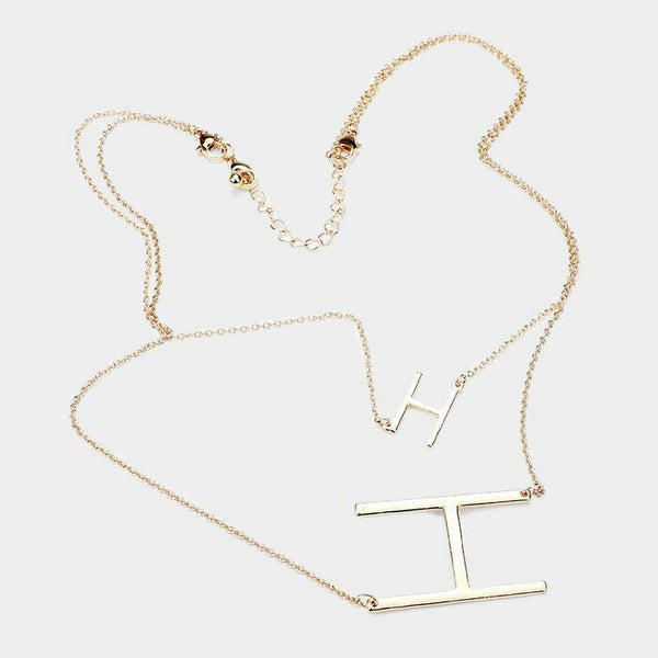 Initial Necklace Small Large Side Letter H Layered Monogram 2 Necklaces GOLD - PalmTreeSky