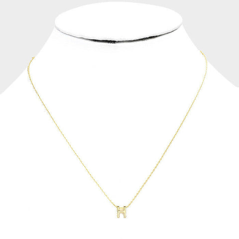 Initial Necklace Tiny .3" Monogram Letter H Plain Simple Small Charm GOLD DIPPED - PalmTreeSky