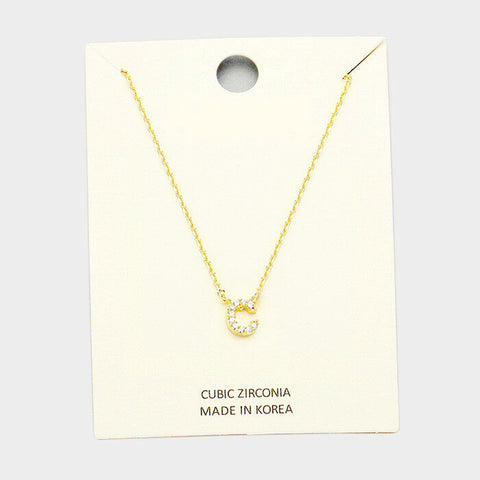 Initial Necklace Tiny CZ Cubic Zirconia .2" Monogram Letter C Rhinestone GOLD - PalmTreeSky