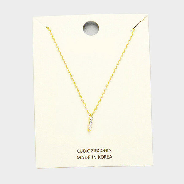 Initial Necklace Tiny CZ Cubic Zirconia .2" Monogram Letter I Rhinestone GOLD - PalmTreeSky