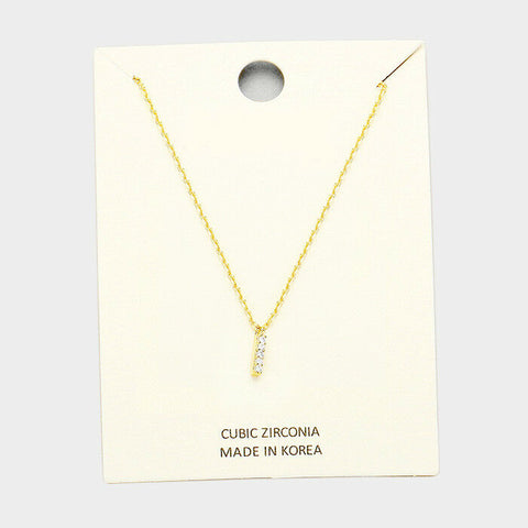 Initial Necklace Tiny CZ Cubic Zirconia .2" Monogram Letter I Rhinestone GOLD - PalmTreeSky