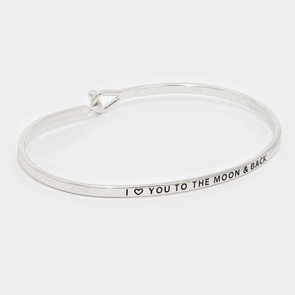 I Love You to the Moon and Back Bracelet Thin Metal Engraved Message Gift SILVER - PalmTreeSky