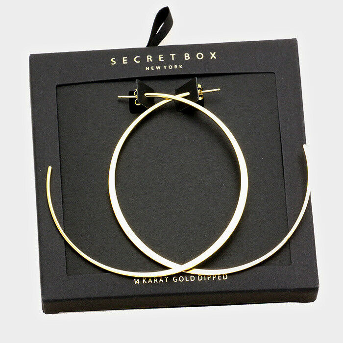 Hoop Earrings Tiny Secret Gift Box 3" Flat Metal Post Back 14K GOLD DIPPED - PalmTreeSky